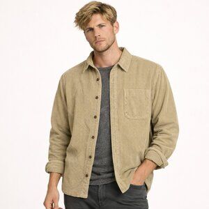 L.L.Bean Corduroy Button Up Shirt XL Heavyweight Cotton Beige Outdoor Layer